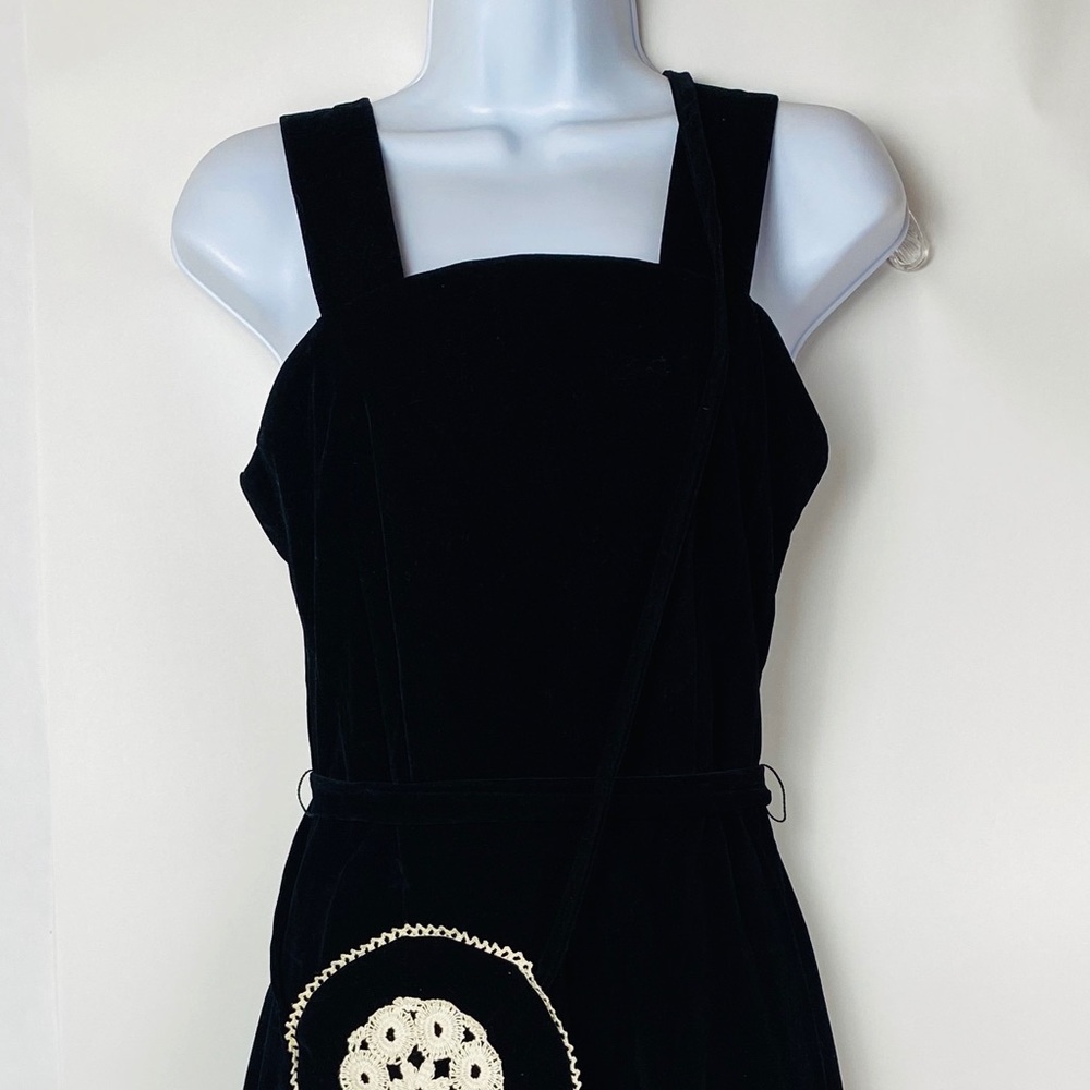 Vintage Black Velvet Dress Matching Handbag Boho